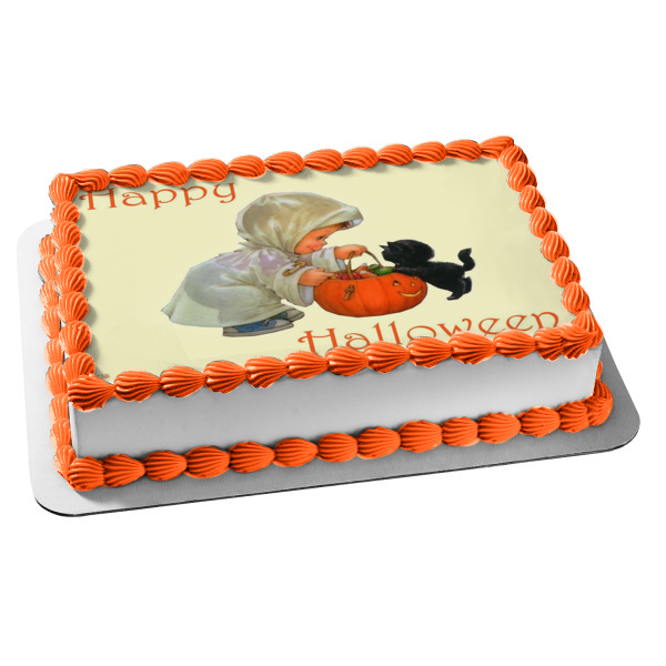 Lindo Feliz Halloween Primer Halloween Truco o Trato Adorno comestible para pastel Imagen ABPID50339 