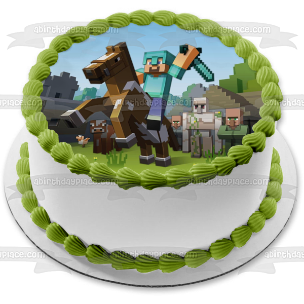 Minecraft Caballo Pixel Espada Edible Cake Topper Imagen ABPID50485 