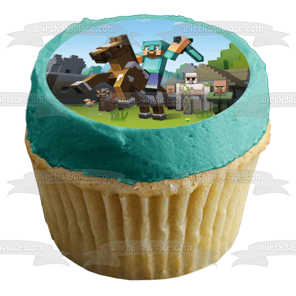 Minecraft Caballo Pixel Espada Edible Cake Topper Imagen ABPID50485 