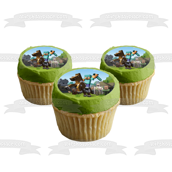 Minecraft Caballo Pixel Espada Edible Cake Topper Imagen ABPID50485 