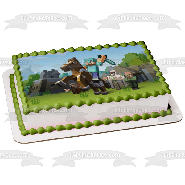 Minecraft Caballo Pixel Espada Edible Cake Topper Imagen ABPID50485 