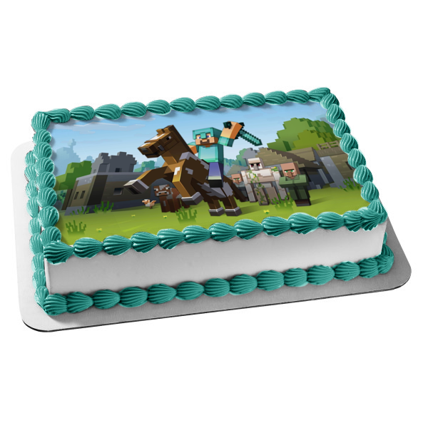 Minecraft Caballo Pixel Espada Edible Cake Topper Imagen ABPID50485 