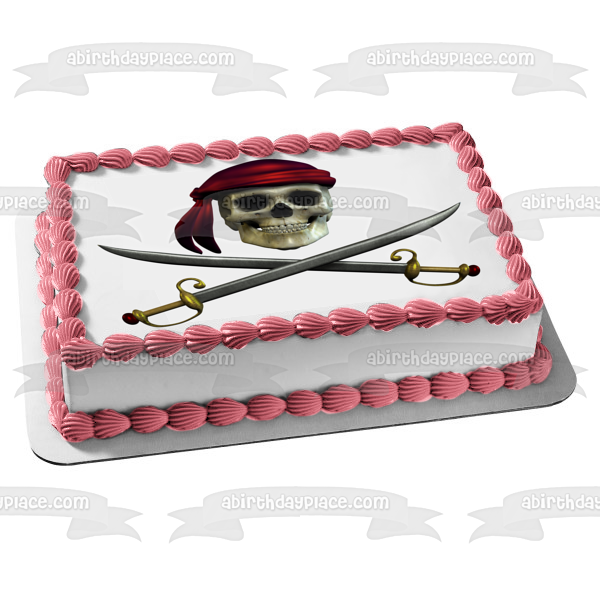 Pirate Skull and Crossed Swords Edible Cake Topper Image ABPID50350