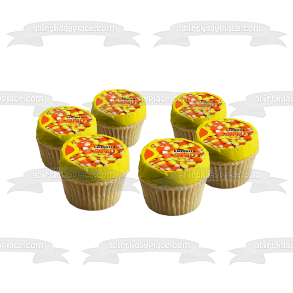 Candy Corn Happy Halloween Candy Edible Cake Topper Image ABPID50354