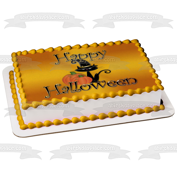 Feliz Halloween Bruja Gato Calabaza Adorno comestible para tarta Imagen ABPID50356 