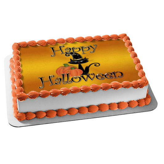 Feliz Halloween Bruja Gato Calabaza Adorno comestible para tarta Imagen ABPID50356 