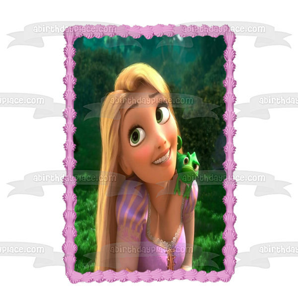 Imagen comestible para decoración de tarta de Rapunzel y Pascal enredados ABPID50360 