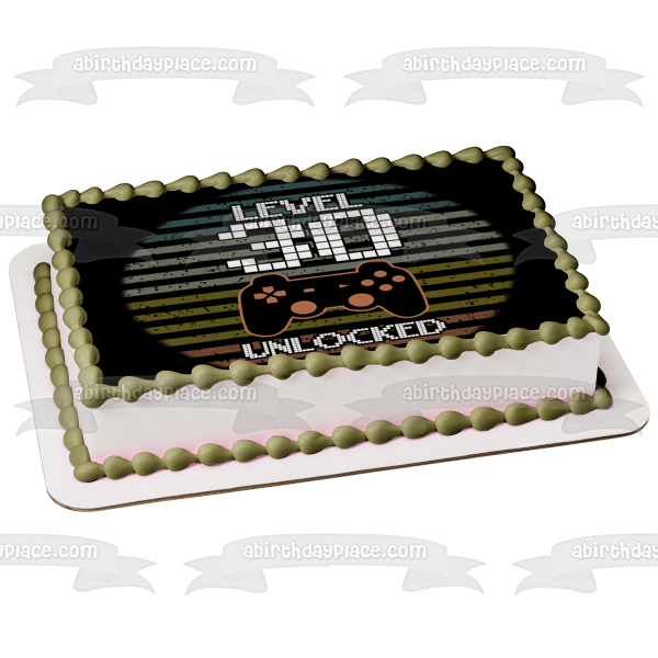 Feliz cumpleaños Nivel 30 Desbloqueado (Personalizar edad) Consola de videojuegos Controlador de juegos Imagen comestible para decoración de tartas ABPID50514 