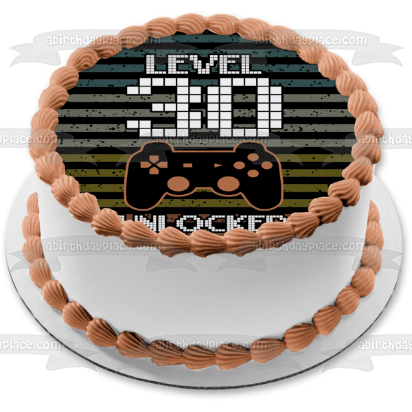 Feliz cumpleaños Nivel 30 Desbloqueado (Personalizar edad) Consola de videojuegos Controlador de juegos Imagen comestible para decoración de tartas ABPID50514 