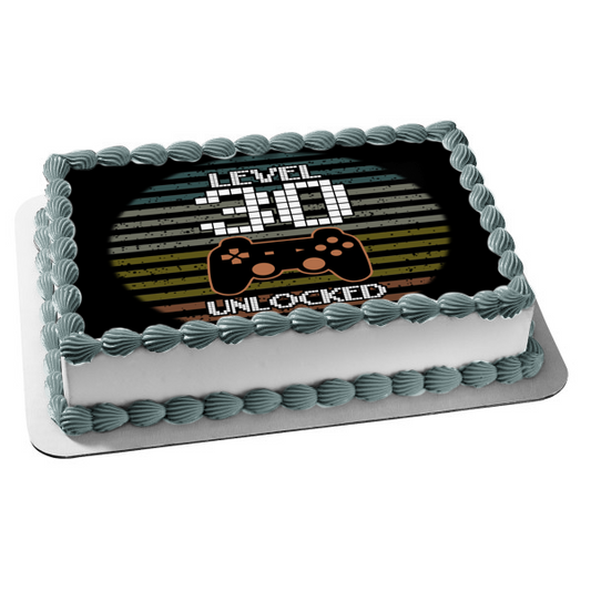 Feliz cumpleaños Nivel 30 Desbloqueado (Personalizar edad) Consola de videojuegos Controlador de juegos Imagen comestible para decoración de tartas ABPID50514 