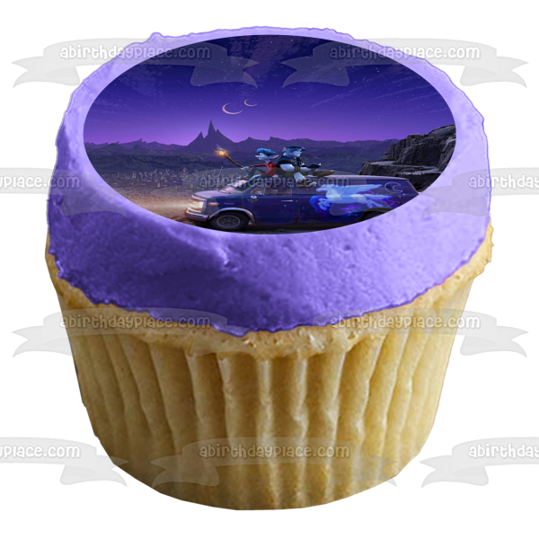 Onward Brothers Ian Lightfoot Barley Lightfoot Purple Van Moon Stars Sky Fondo Disney Pixar Edible Cake Topper Imagen ABPID50521 