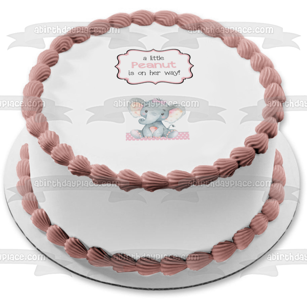 ¡Un pequeño maní está en camino! Adorno comestible para tarta de baby shower con elefante, imagen ABPID50364 