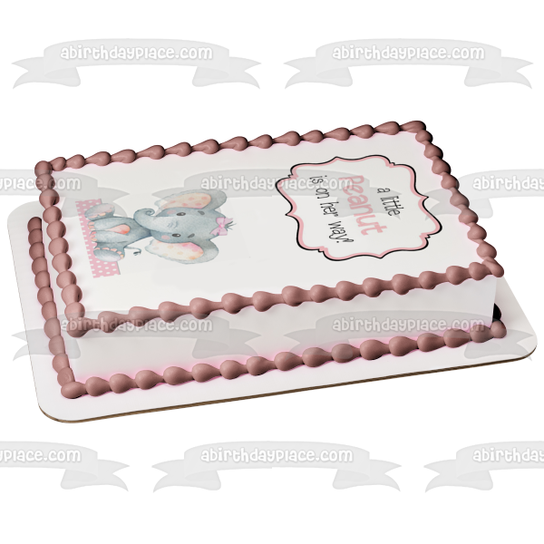 ¡Un pequeño maní está en camino! Adorno comestible para tarta de baby shower con elefante, imagen ABPID50364 