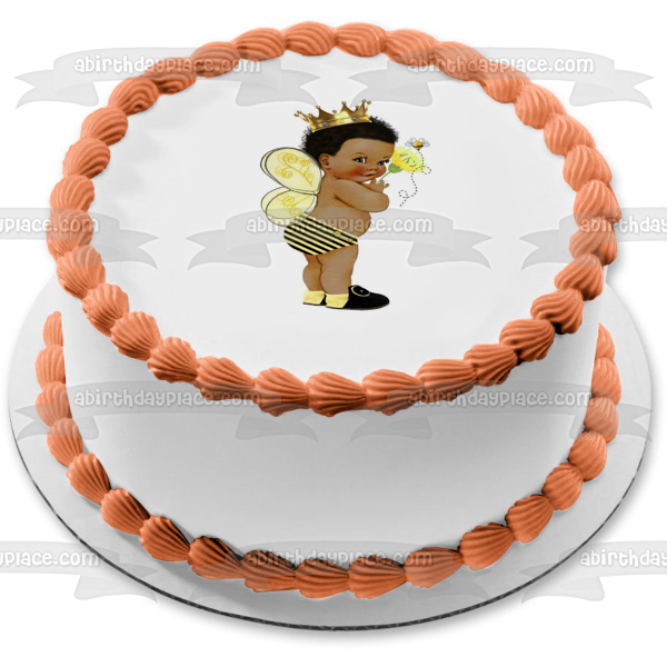 Imagen comestible para tarta con diseño de príncipe afroamericano, baby shower, abeja, reina, abeja, ABPID50367 