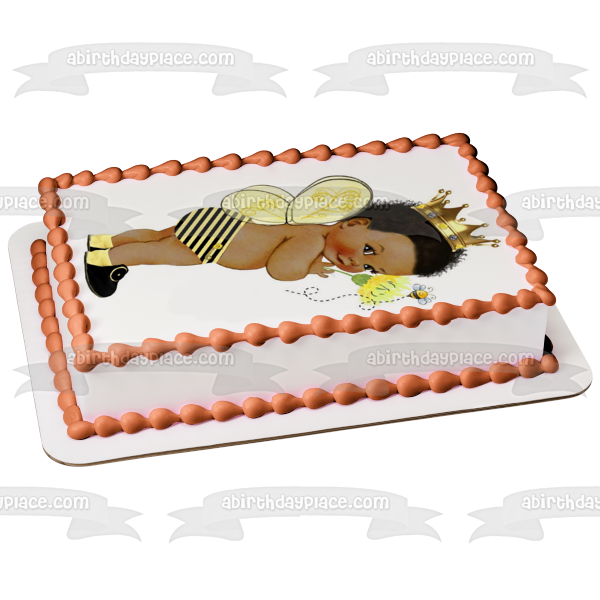 Imagen comestible para tarta con diseño de príncipe afroamericano, baby shower, abeja, reina, abeja, ABPID50367 