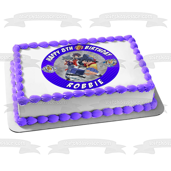 Beyblade Burst Blue Round Customizable Edible Cake Topper Image ABPID50530