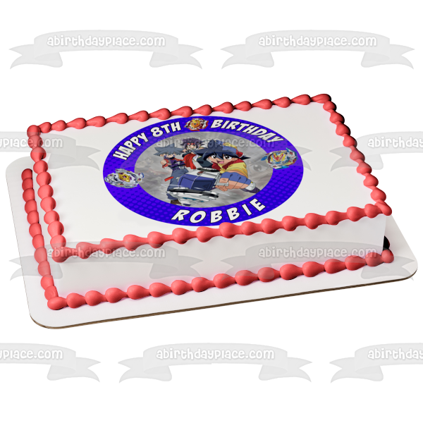 Beyblade Burst Blue Round Customizable Edible Cake Topper Image ABPID50530