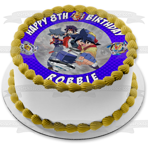 Beyblade Burst Blue Round Customizable Edible Cake Topper Image ABPID50530