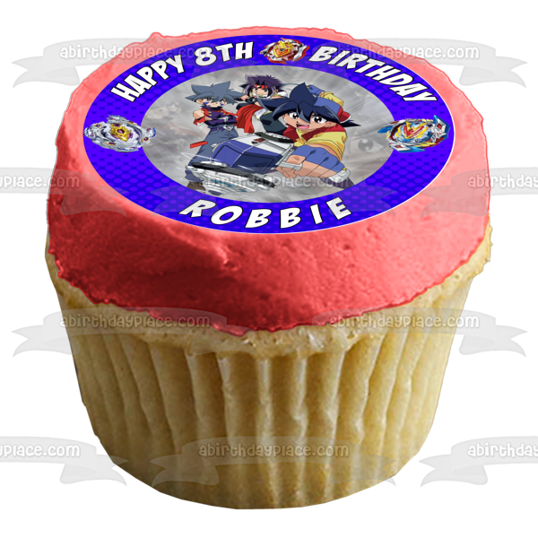 Beyblade Burst Blue Round Customizable Edible Cake Topper Image ABPID50530