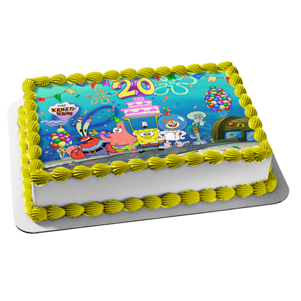 SpongeBob 20th Birthday Cast of Characters Edible Cake Topper Image ABPID50573