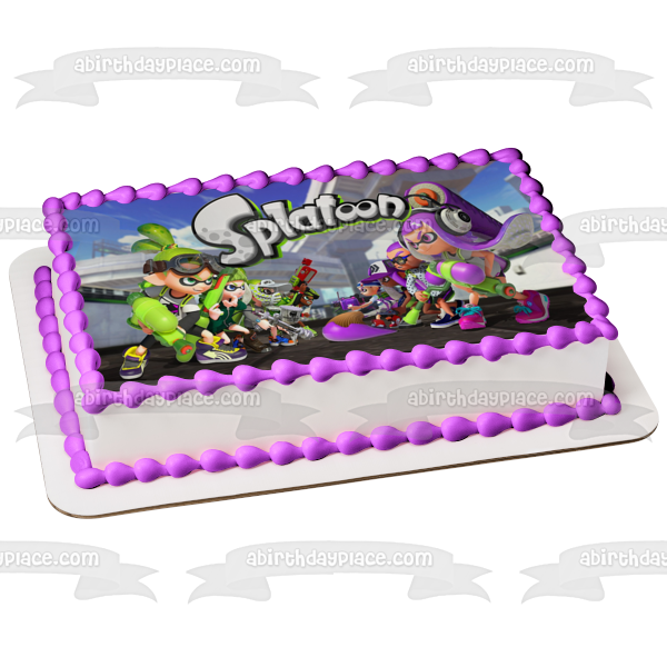 Splatoon 2 Inkling - Adorno comestible para tarta, color verde lima y morado, imagen ABPID50388 