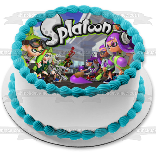 Splatoon 2 Inkling - Adorno comestible para tarta, color verde lima y morado, imagen ABPID50388 