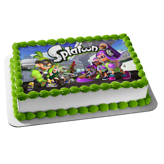 Splatoon 2 Inkling - Adorno comestible para tarta, color verde lima y morado, imagen ABPID50388 