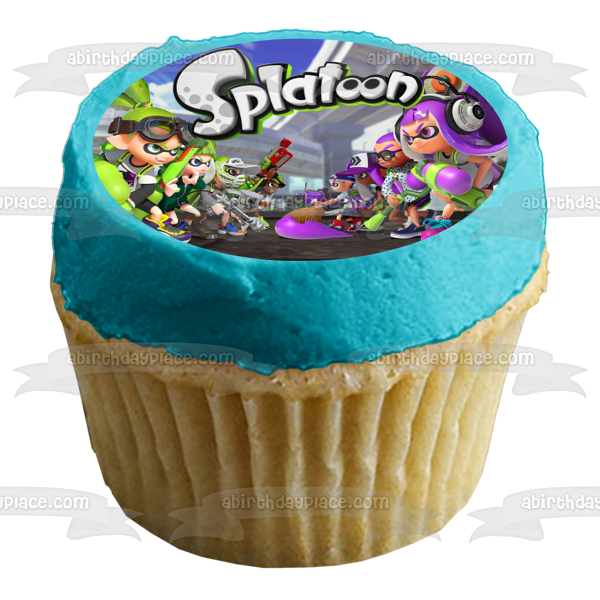 Splatoon 2 Inkling - Adorno comestible para tarta, color verde lima y morado, imagen ABPID50388 