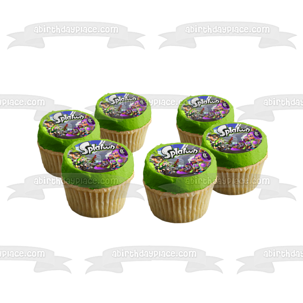 Splatoon 2 Inkling - Adorno comestible para tarta, color verde lima y morado, imagen ABPID50388 