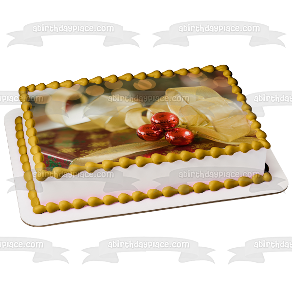 Adorno comestible para tarta con cinta dorada, regalo de Navidad, imagen ABPID50586 