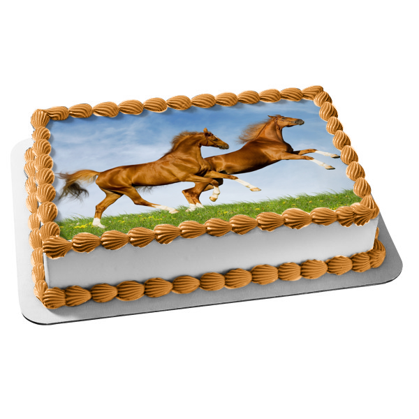 Horses Prancing Brown Horses Edible Cake Topper Image ABPID50396
