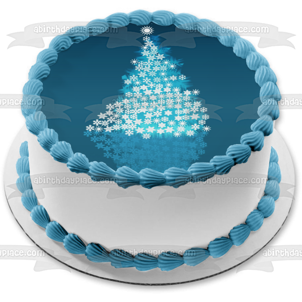 Árbol de Navidad con estrellas y fondo azul, adorno comestible para tarta, imagen ABPID50701 