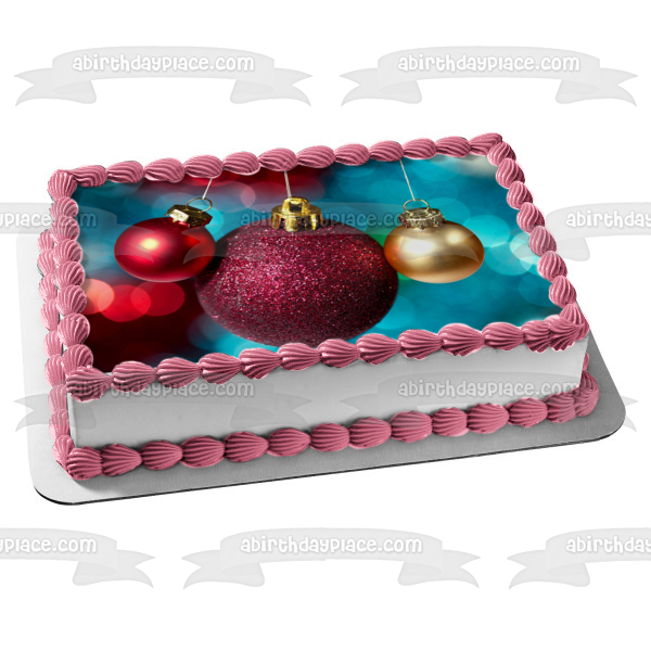 Adorno de bola de oro rojo navideño Adorno comestible para pastel Imagen ABPID50589 