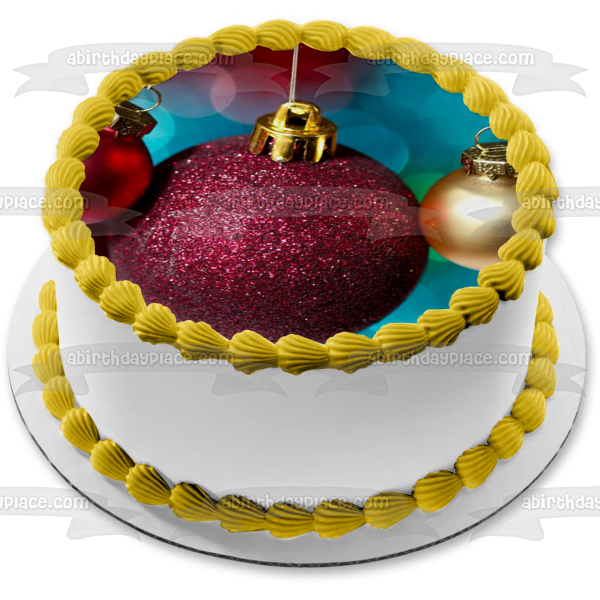 Adorno de bola de oro rojo navideño Adorno comestible para pastel Imagen ABPID50589 