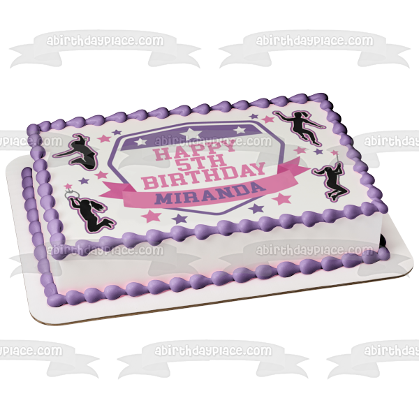 American Ninja Warrior Rosa Púrpura Negro Figuras Sin Borde Comestible Cake Topper Imagen ABPID50703 