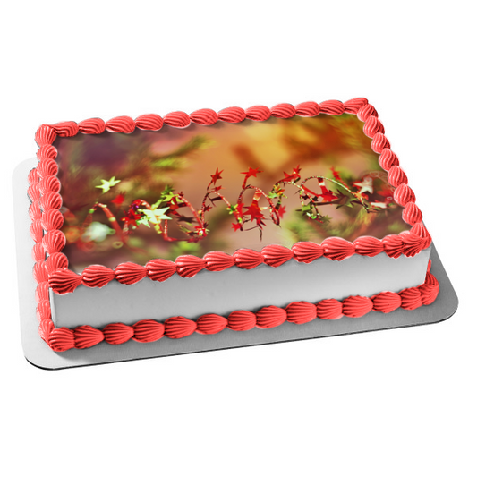 Adorno comestible para tarta con cinta de estrella roja navideña, imagen ABPID50591 