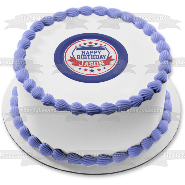 American Ninja Warrior Red Blue White Round Edible Cake Topper Image ABPID50707