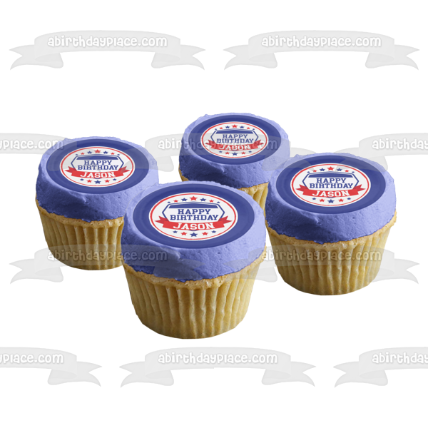 American Ninja Warrior Red Blue White Round Edible Cake Topper Image ABPID50707