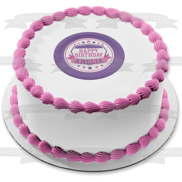 American Ninja Warrior Pink Purple White Stars Banner Round Edible Cake Topper Image ABPID50708