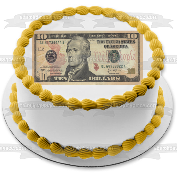 Imagen comestible para decoración de tarta con billete de 10 dólares, moneda americana, ABPID00012 