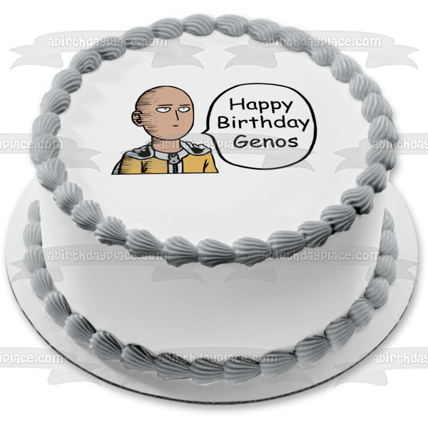 One Punch Man Saitama Goofy Speech Bubble Personalized Edible Cake Topper Image ABPID50739