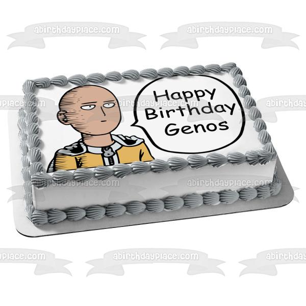 One Punch Man Saitama Goofy Speech Bubble Personalized Edible Cake Topper Image ABPID50739