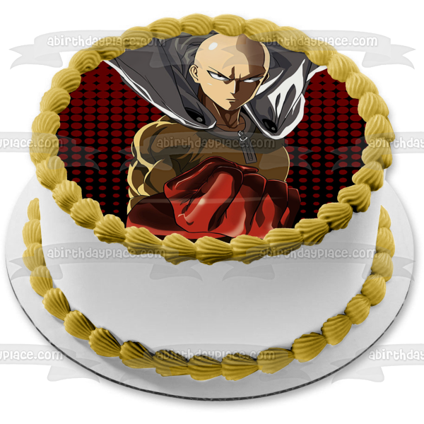 Imagen comestible para decoración de tarta comestible roja y negra de One Punch Man Saitama ABPID50740 