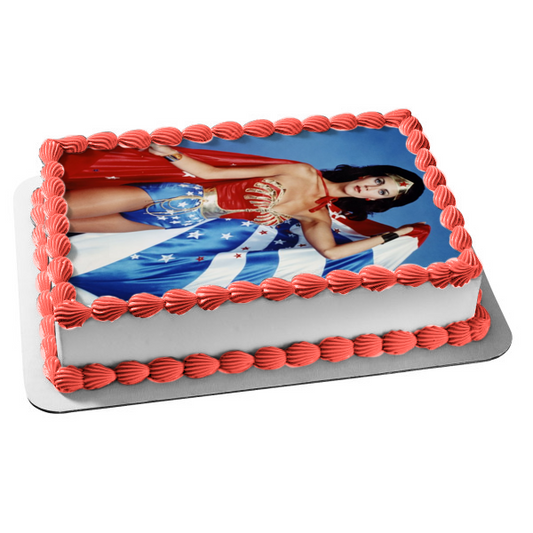 Adorno comestible para tarta con disfraz completo de Wonder Woman Lynda Carter, imagen ABPID50762 