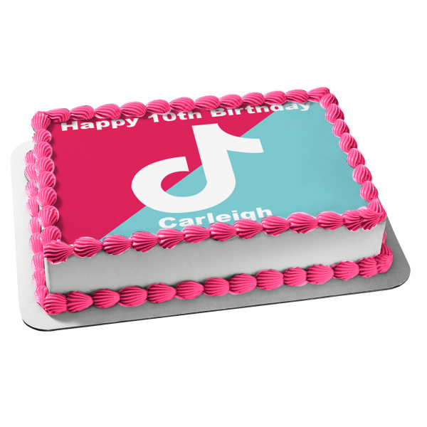 Imagen comestible para decoración de tarta con logotipo de TikTok, color verde azulado y rosa Tik Tok ABPID50775 