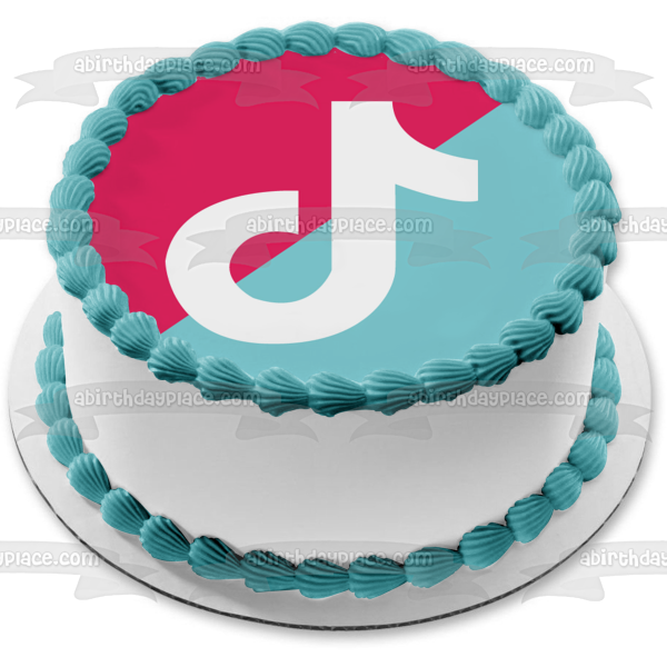 Imagen comestible para decoración de tarta con logotipo de TikTok, color verde azulado y rosa Tik Tok ABPID50775 