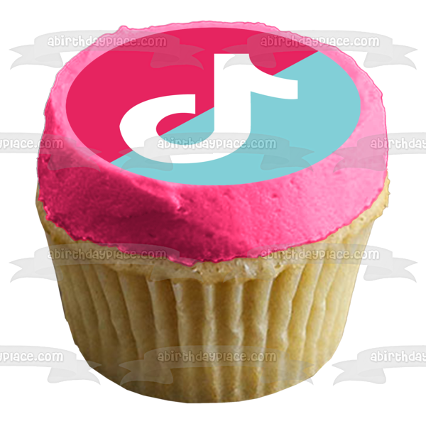 Imagen comestible para decoración de tarta con logotipo de TikTok, color verde azulado y rosa Tik Tok ABPID50775 