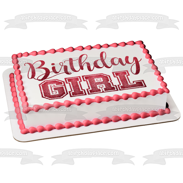 Birthday Girl Jersey Font Red Glitter Edible Cake Topper Image ABPID50786