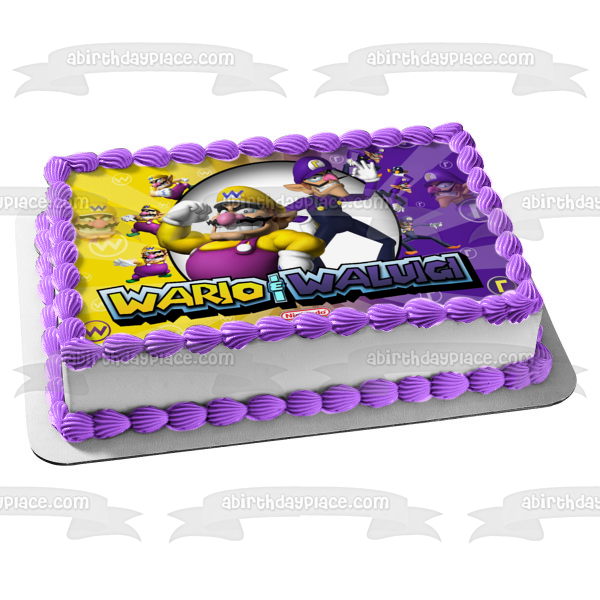 Wario y Waluigi Nintendo Videojuego Edible Cake Topper Imagen ABPID50659 