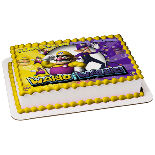 Wario y Waluigi Nintendo Videojuego Edible Cake Topper Imagen ABPID50659 